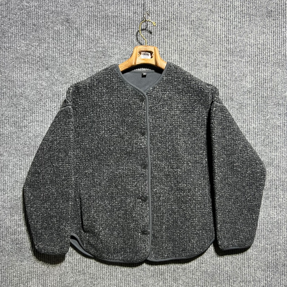 Uniqlo Fleece Cardigan Womens S Grey Pile Lined Button Front Jacket